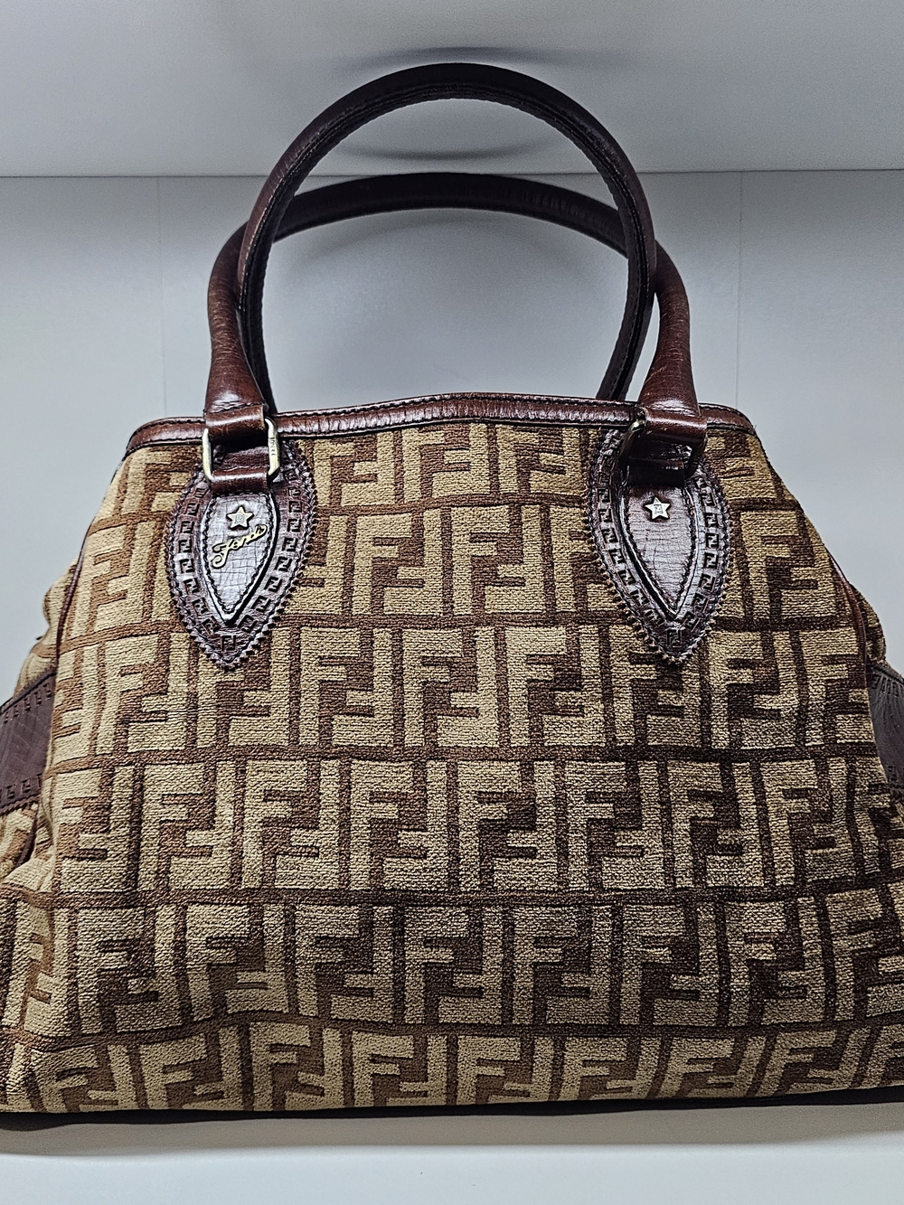 Fendi Zucca Canvas Logo Satchel in Brown
